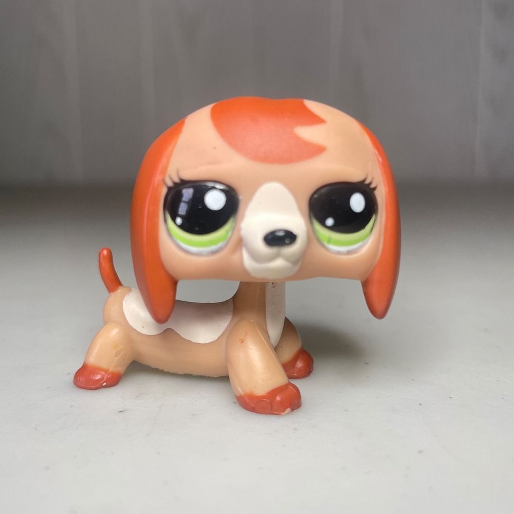 Littlest Pet Shop Authentic #2035 Tan Brown Cream Dachshund Green Eyes LPS